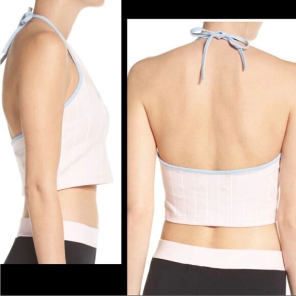 5/$20 Fila X Urban Outfitters Luann Striped Pink Cropped Halter Top NEW Large - Picture 10 of 10
